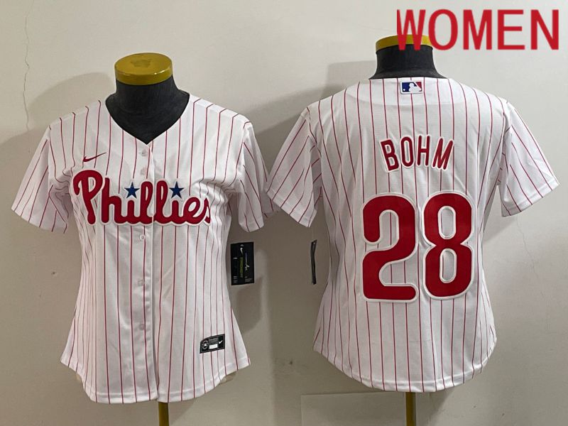 Women Philadelphia Phillies #28 Bohm White stripe Game 2024 Nike MLB Jersey style 1->philadelphia phillies->MLB Jersey